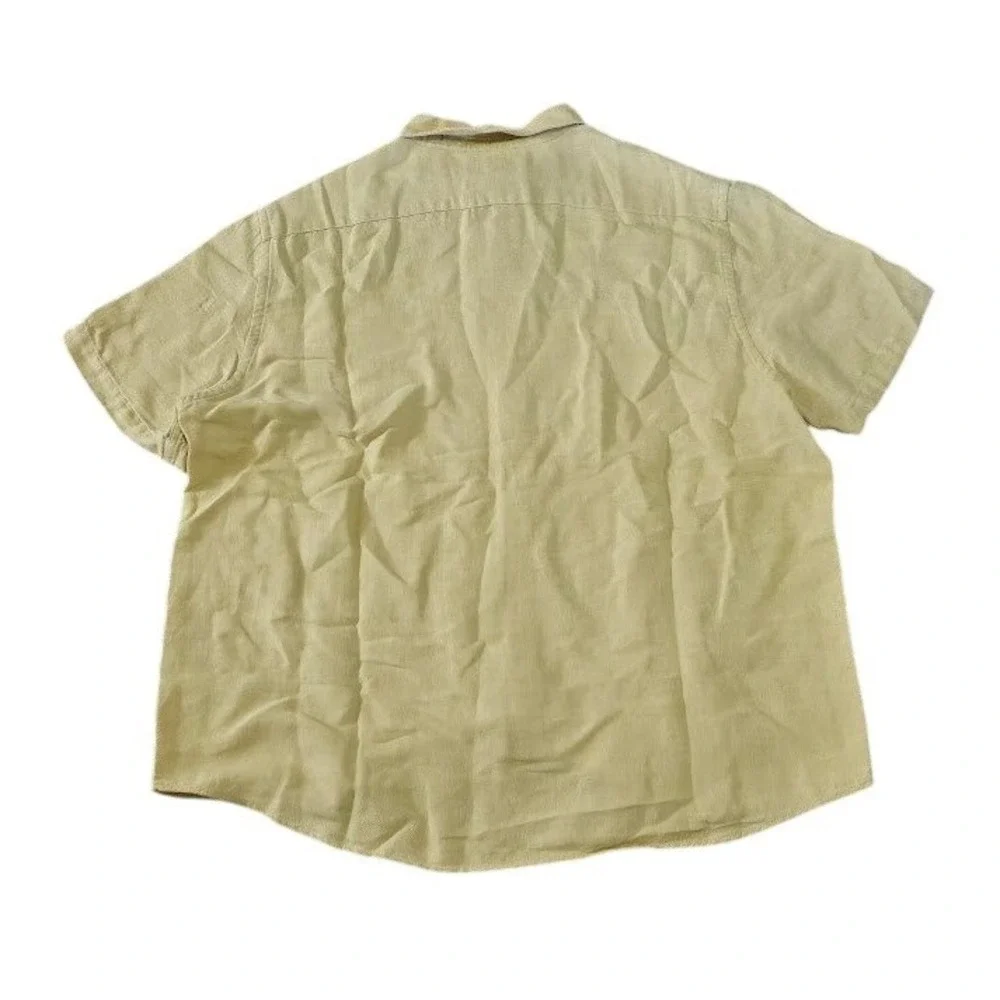 Banana Republic Slim Fit Linen Cotton Shirt Men XL Yellow Short Sleeve Button Up